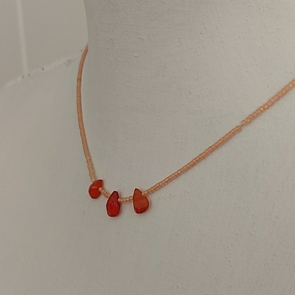 Carnelian / Seed Bead Necklace Vintage 70s - Picture 2 of 10
